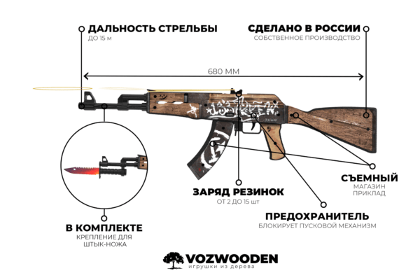 Деревянный автомат VozWooden Active АК-47 Пустынный Повстанец (резинкострел) Фото №4