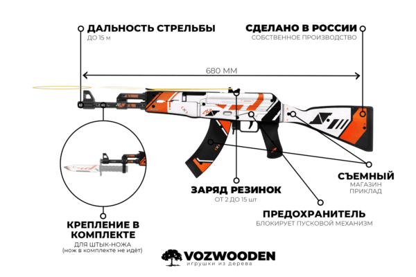 Деревянный автомат VozWooden Active АК-47 Азимов (резинкострел) Фото №4