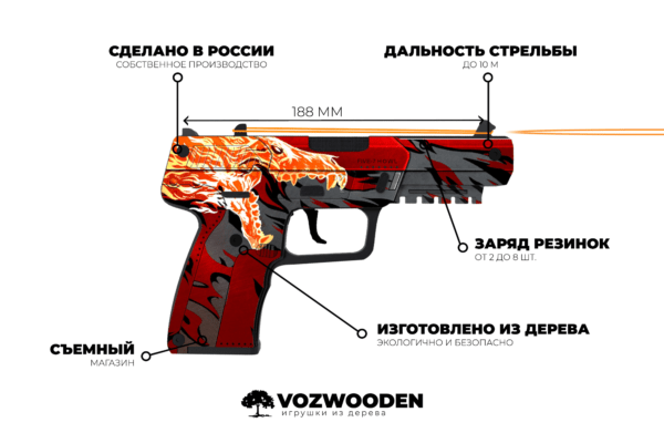 Деревянный пистолет VozWooden Active Five-seveN (FN) Вой (резинкострел) Фото №6