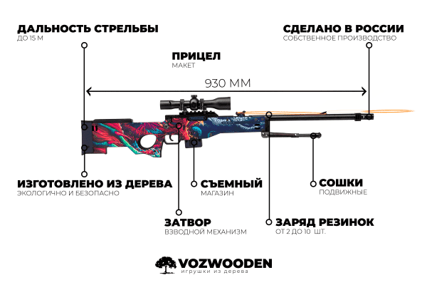 Деревянная снайперская винтовка VozWooden Active AWP Скоростной Зверь (реплика) Фото №5