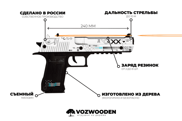 Деревянный пистолет VozWooden Active Desert Eagle Поток Информации (резинкострел) Фото №4