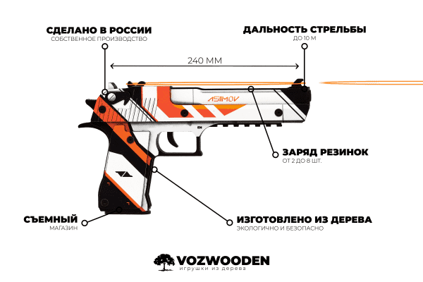 Деревянный пистолет VozWooden Active Desert Eagle Азимов (резинкострел) Фото №6