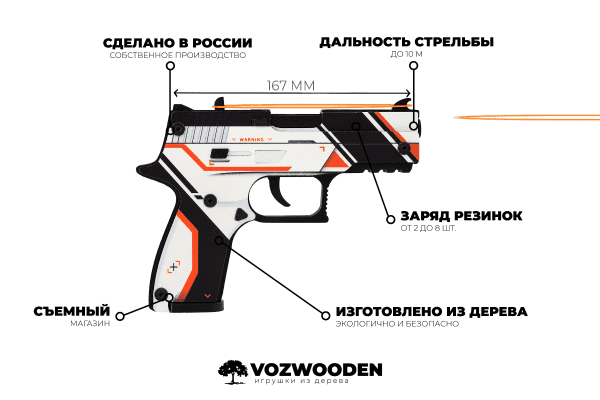 Деревянный пистолет VozWooden Active P250 Азимов (резинкострел) Фото №4