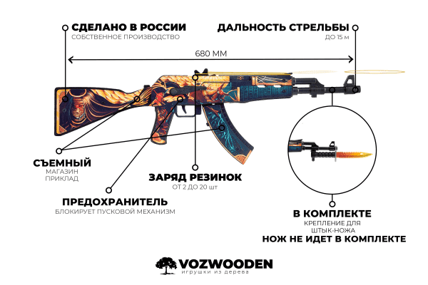 Деревянный автомат VozWooden Active АК-47 Легион Анубиса (резинкострел) Фото №7