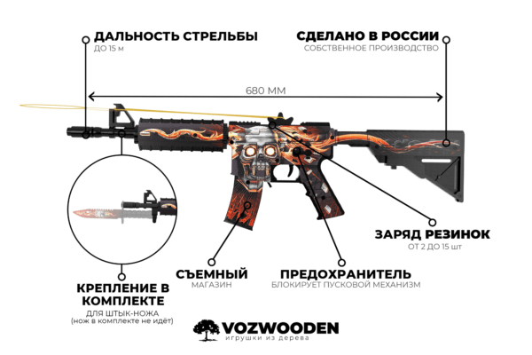 Деревянный автомат VozWooden M4A4 Active Убийство Подтверждено (резинкострел) Фото №4