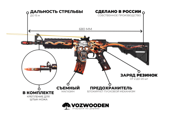 Деревянный автомат VozWooden M4A4 Active Убийство Подтверждено (резинкострел) Фото №7