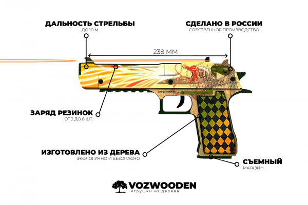 Деревянный пистолет VozWooden Active Desert Eagle История о Драконе (резинкострел) Фото №5