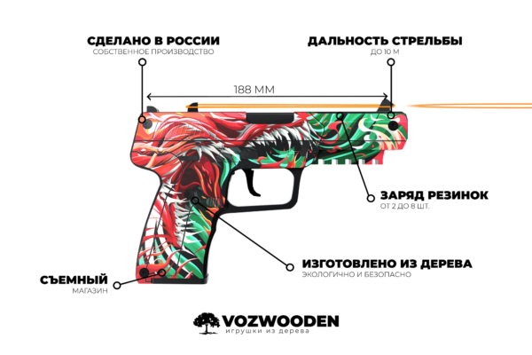 Деревянный пистолет VozWooden Active Five-seveN Веном (Стандофф 2 резинкострел) Фото №5
