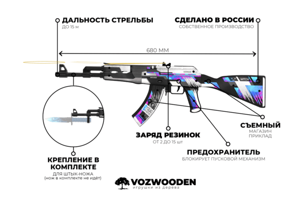 Деревянный автомат VozWooden Active АК-47 / AKR Некромансер (Стандофф 2 резинкострел) Фото №6