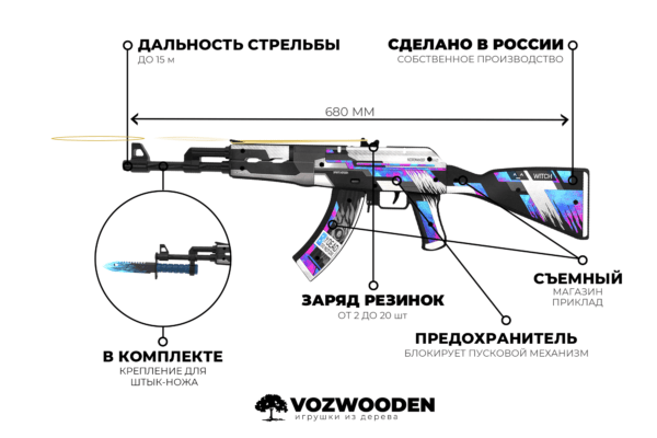 Деревянный автомат VozWooden Active АК-47 / AKR Некромансер (Стандофф 2 резинкострел) Фото №4