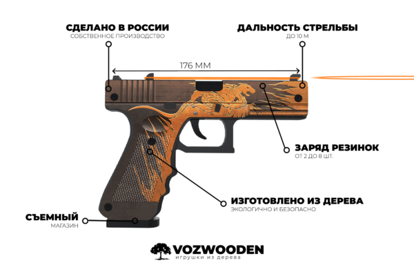 Деревянный пистолет VozWooden G22 Relic (Стандофф 2 резинкострел) Фото №5