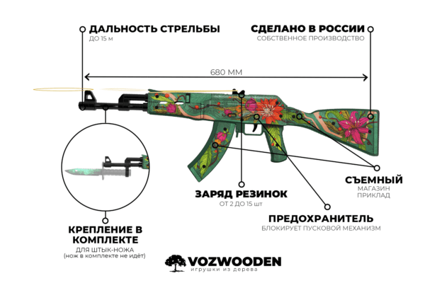 Деревянный автомат VozWooden Active АК-47 Дикий Лотос (резинкострел) Фото №4