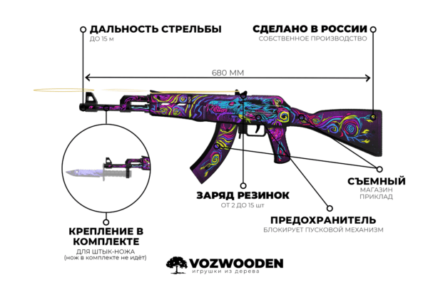 Деревянный автомат VozWooden Active АК-47 Найтвиш (резинкострел) Фото №4