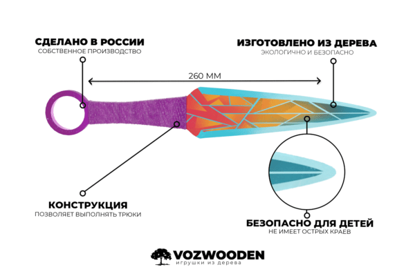 Деревянный нож Кунай VozWooden Призма (Стандофф 2) Фото №5