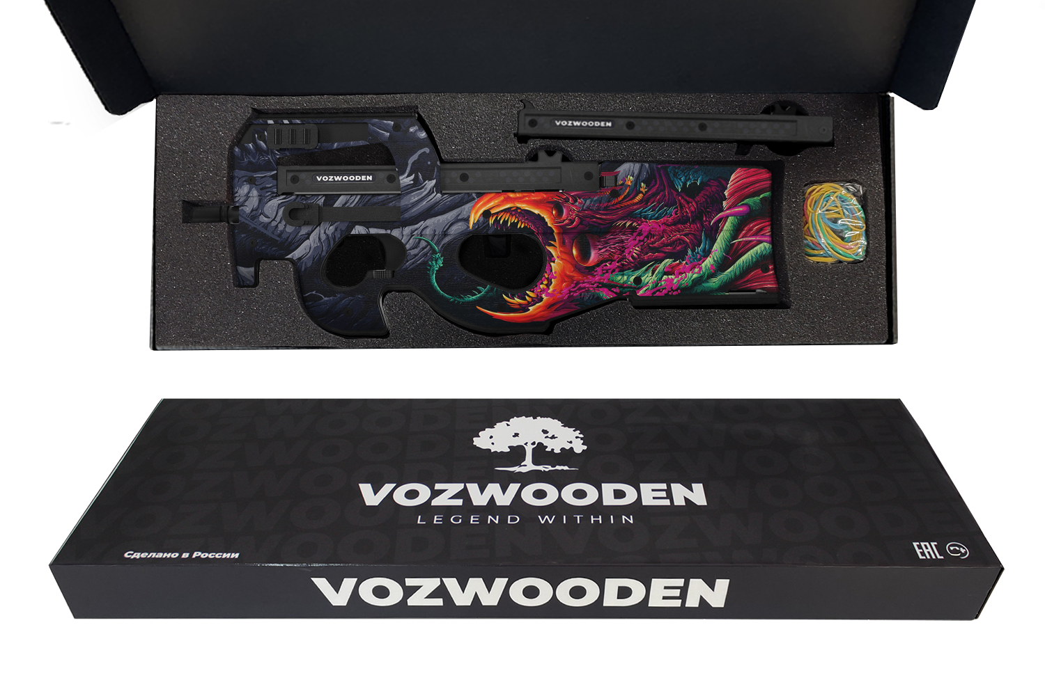 Деревянный пистолет-пулемет VozWooden Active P90 Скоростной Зверь (резинкострел) Фото №4